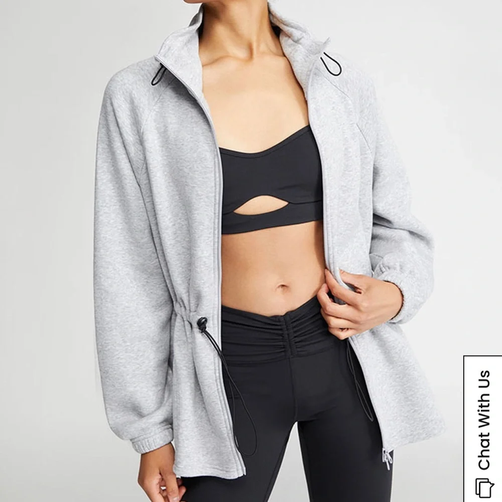 PacSun Winter Cinch Me Jacket XS Gray Soft Fleece Lined Full Zip Sweatshirt - Picture 3 of 15